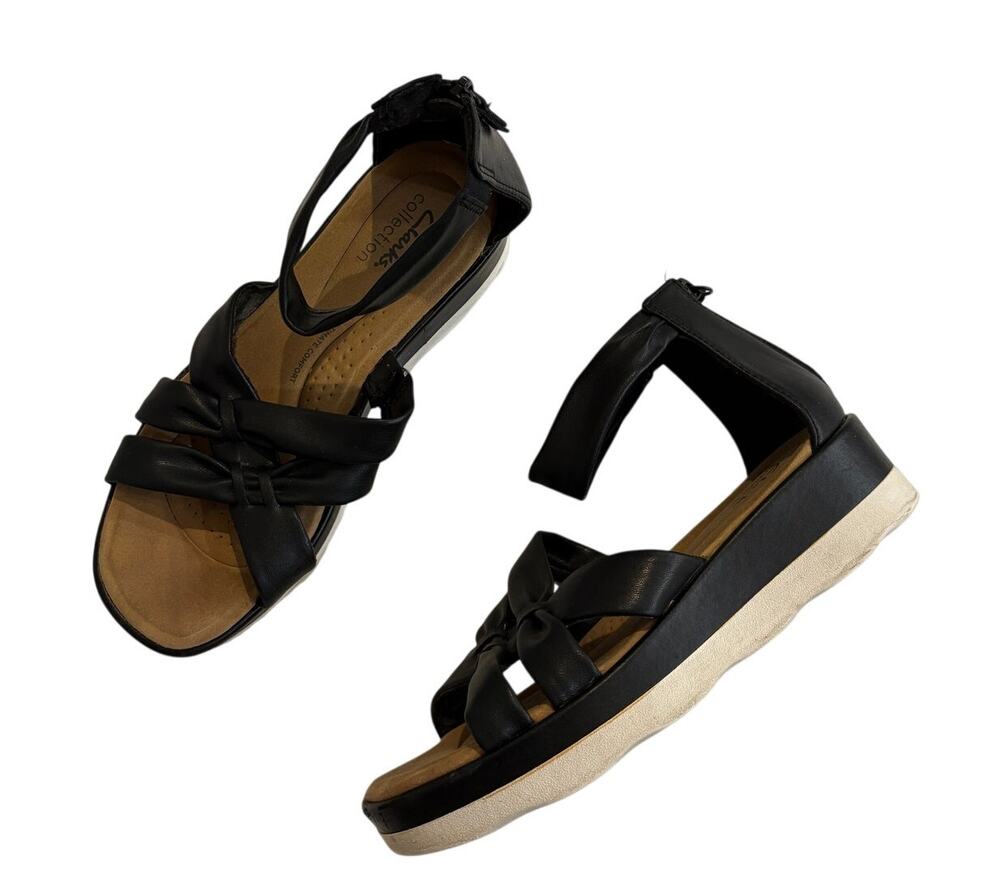 Clarks Strappy Sandals Black Clara Rae Ankle Strap Comfort Zip Womens 8 M